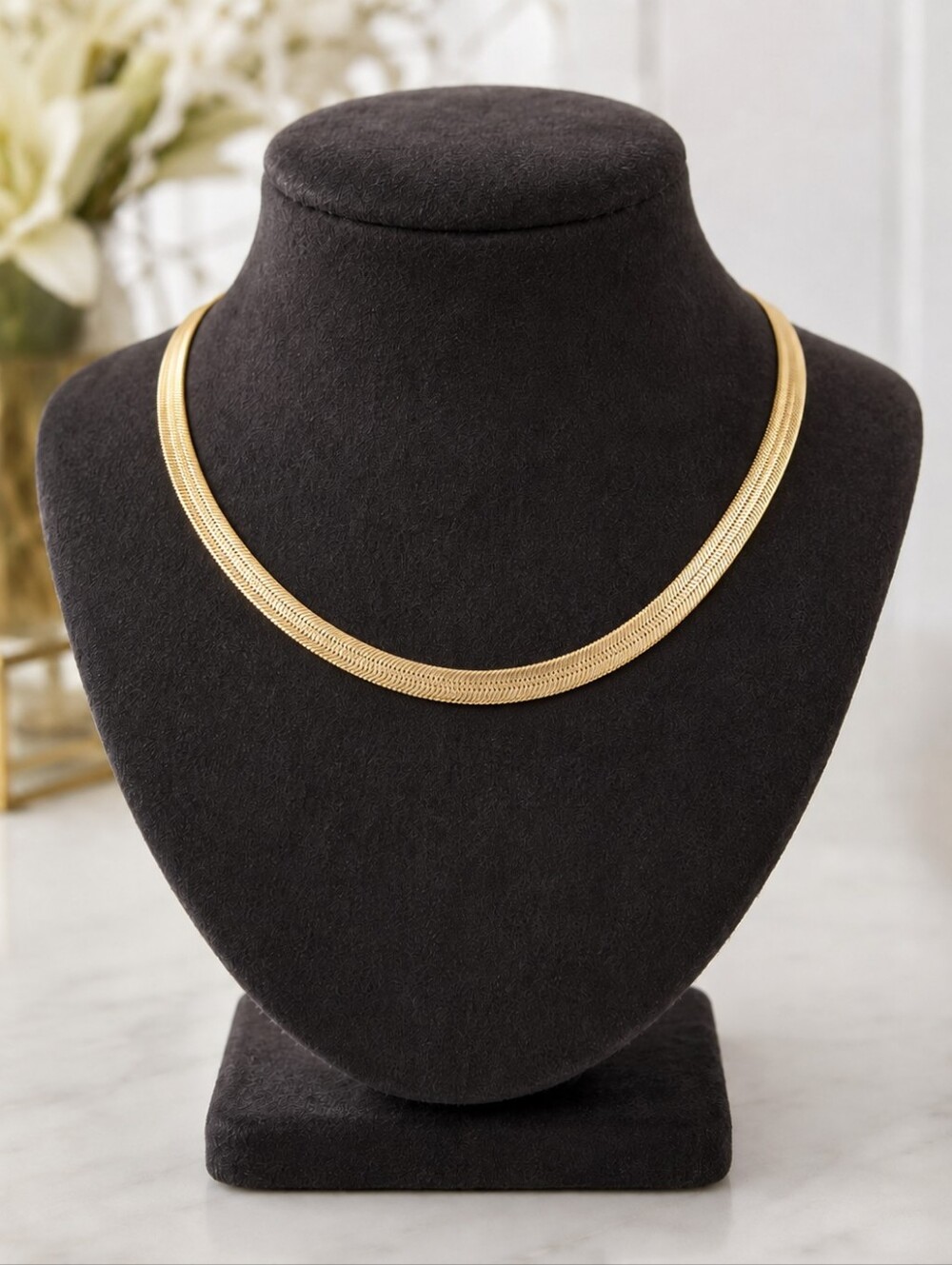NWT Gold Tone Herringbone Snake Chain Necklace 13" Choker Lobster Clasp